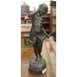 A bronze finished cast metal sculpture, a cherubic figure  16.5"h