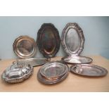 Silver plate: to include a pair of early 20thC oval serving trays  18"w