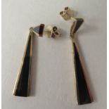 A pair of 9ct gold and onyx set pendant earrings