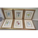 A series of six late 19thC/early 20thC tinted botanical prints  7" x 4.5"  framed