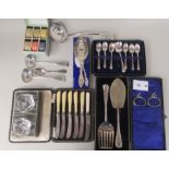 A mixed lot: to include a pair of silver plated sauce ladles and a vintage set of six multi-coloured