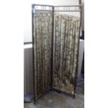 A 20thC painted bamboo effect framed two-fold dressing room screen with fabric curtains  66"h  40"