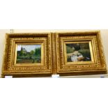 A pair of Continental kitchen garden scenes  oil on board  bearing indistinct signatures  7.5" x 9.