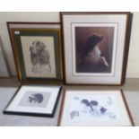 Seven framed prints: to include after Nigel Hemmings - canine subjects  largest 18" x 15"