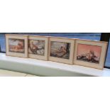 After Silvia Durau - four coloured prints, big cats in the wild  9" x 12"  framed