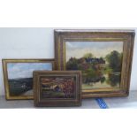 Three early 20thC framed oil paintings, landscapes  two bearing signatures  largest 16" x 22"