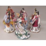 Seven Danbury Mint porcelain figures, by Lena Lill, depicting variously attired Japanese women: to