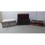 Four 19thC and later boxes: to include a mother-of-pearl inlaid rosewood jewellery box  3"h  9"w