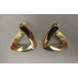 A pair of 18ct gold earrings of triangular outline