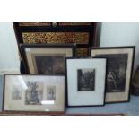 Four framed prints: to include after Lucas Van Leyden - a series of three figure studies  monochrome