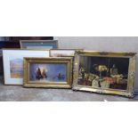 A framed processed oil and other prints: to include an interior scene  18" x 26"
