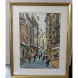 S Molina - a busy street scene  watercolour  bears a signature  15" x 19"  framed