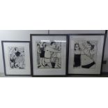 After Anita Klein - three framed Limited Edition monochrome prints  bearing signatures & labels