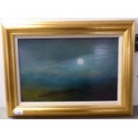 20thC British School - a moonlit landscape  oil on board  11" x 17"  framed
