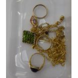 Yellow coloured metal jewellery: to include rings and neckchains