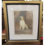 E Meyer - a portrait, a seated Golden Labrador  watercolour  bears a signature  11" x 9"  framed