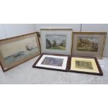 Five 19thC and later watercolours: to include interior scenes and a seascape, some bearing