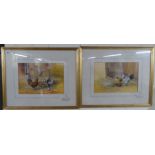 Tovey - two farmyard studies  watercolours  bearing signatures, in card mounts  12" x 8"  framed