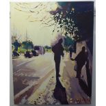 Sophy Bristol - 'Bus Stop, Clapham'  oil on canvas  bears a signature with a Panter & Hall label