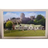 Taylor - figures playing lawn tennis before a castle  oil on canvas  bears a signature  23.5" x 40"