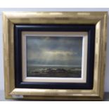 20thC British School - a seascape with sunlight breaking through clouds  oil on board  bears