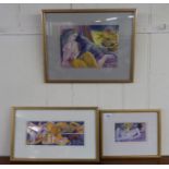 Three framed works by James Gorman - a nude, a fantasy and abstract study  bearing signatures  mixed