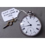 A mid 19thC silver cased Waltham pocket watch, faced by a white enamel Roman dial with a subsidiary