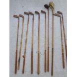 Ten Hickory shaft gold clubs: to include examples by BH McRae, Flackwell Heath  stamped SA Mashie