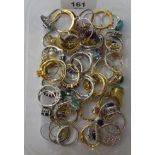 Silver gilt and other dress rings, set with white and coloured stones