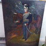 19thC European School - a military figure beside a horse  oil on canvas  31" x 41"