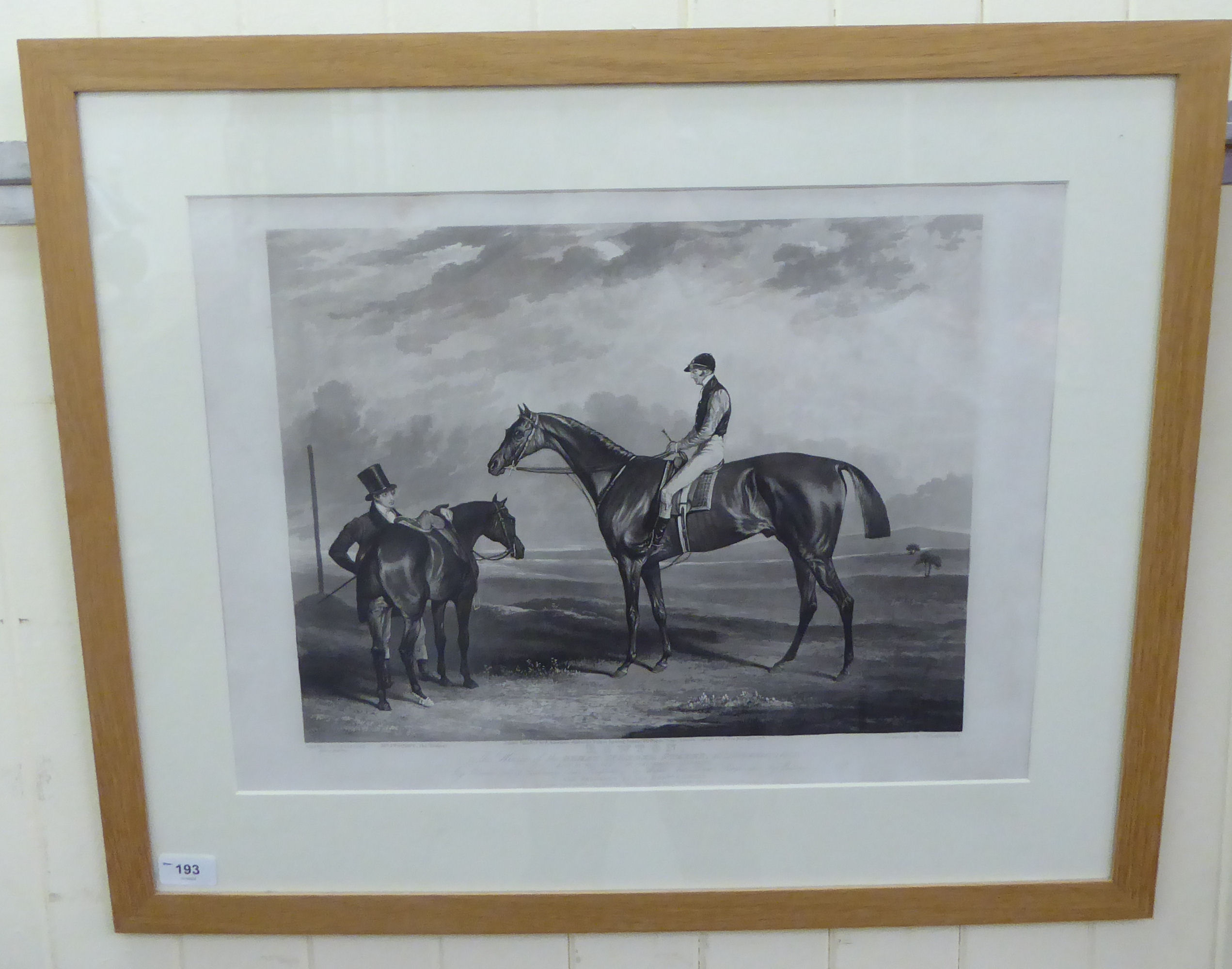 A 19thC monochrome print 'Rowton, Winner of the St. Leger Stakes, 1829'  13" x 16"  framed