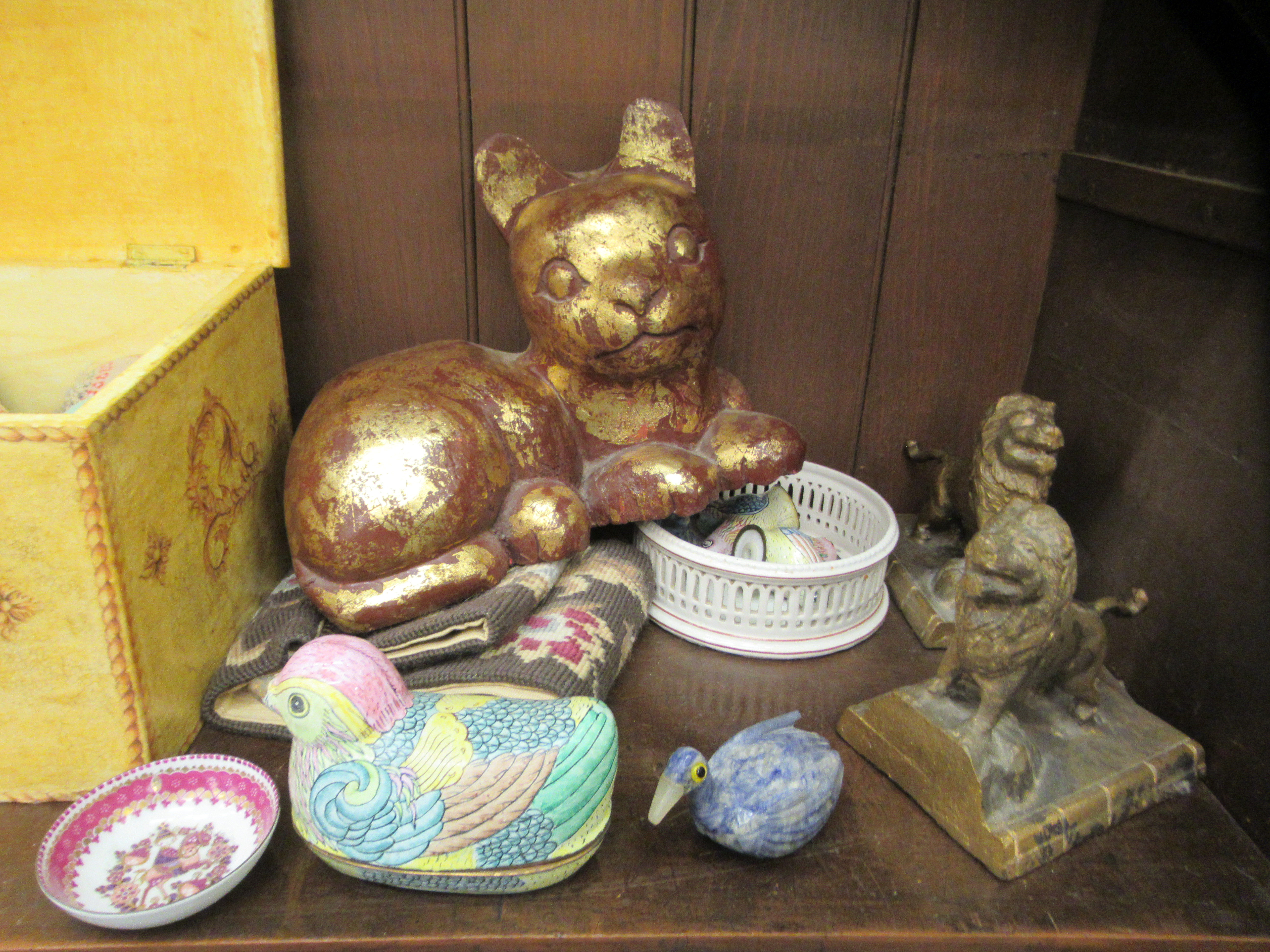 A mixed lot: to include a pair of gilded cast metal bookends, fashioned as rampant lions  6"h - Image 3 of 5