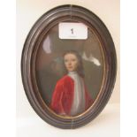 An early 18thC oval, half-length portrait miniature, believed to be R.Townshend, aged 11 years,
