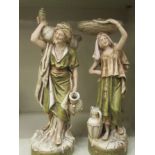 A Royal Dux satin glazed porcelain figure, a village maiden carrying a basket on her head,
