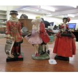 Three Royal Doulton china figures, 'Beefeater'  7.5"h; 'The Perfect Pair'  7"h; and a young woman