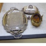 Metalware: to include a late Victorian silver plated entrée dish and cover with cast decoration