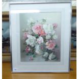 Jack Carter - roses in a vase  watercolour  bears a signature  11" x 13"  framed
