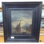 C Morris - a moonlit harbour scene  oil on canvas  bears a signature  9" x 11"  framed