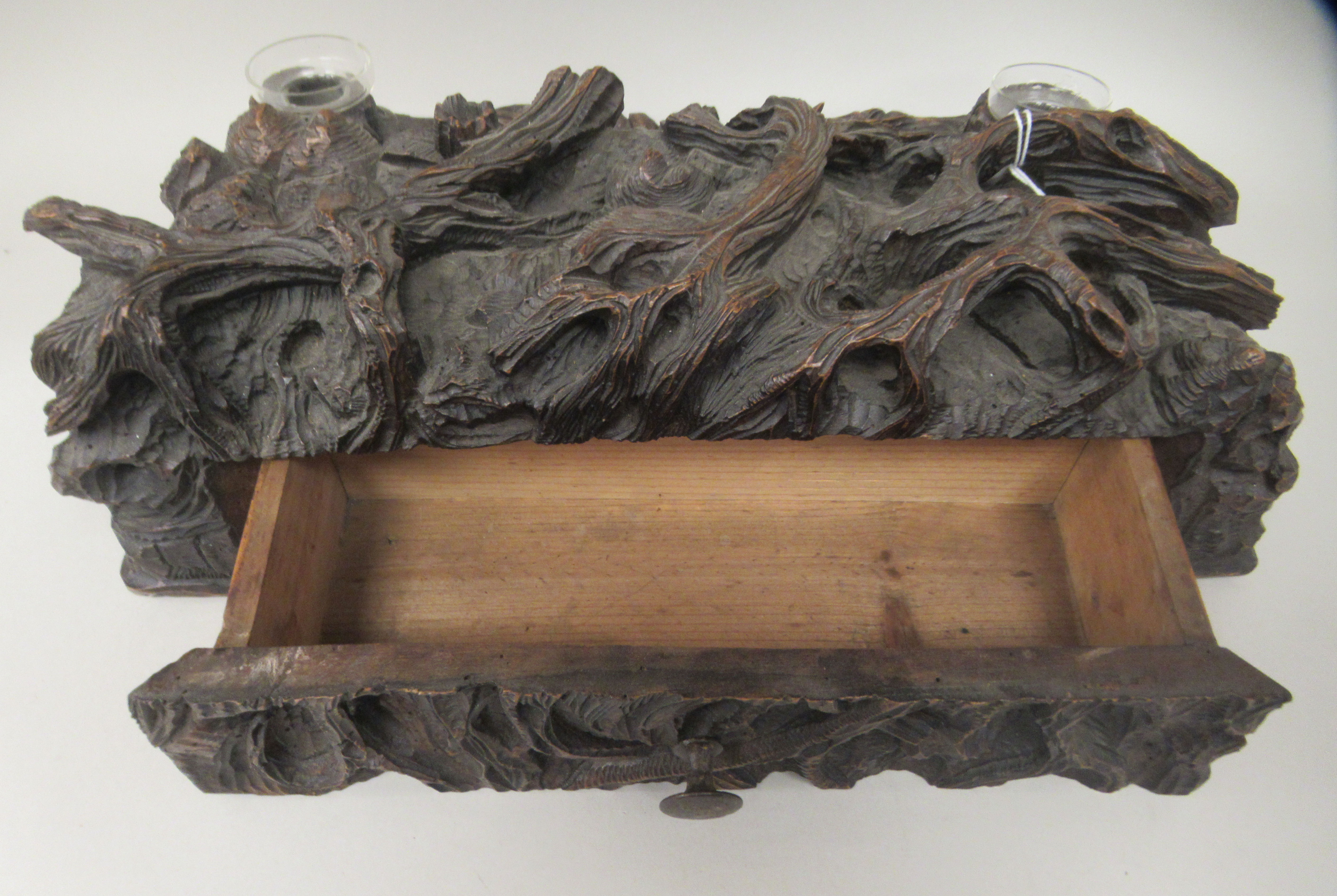 A 19thC Black Forest deskstand, naturalistically carved as a woodland floor, incorporating a pen - Image 6 of 7