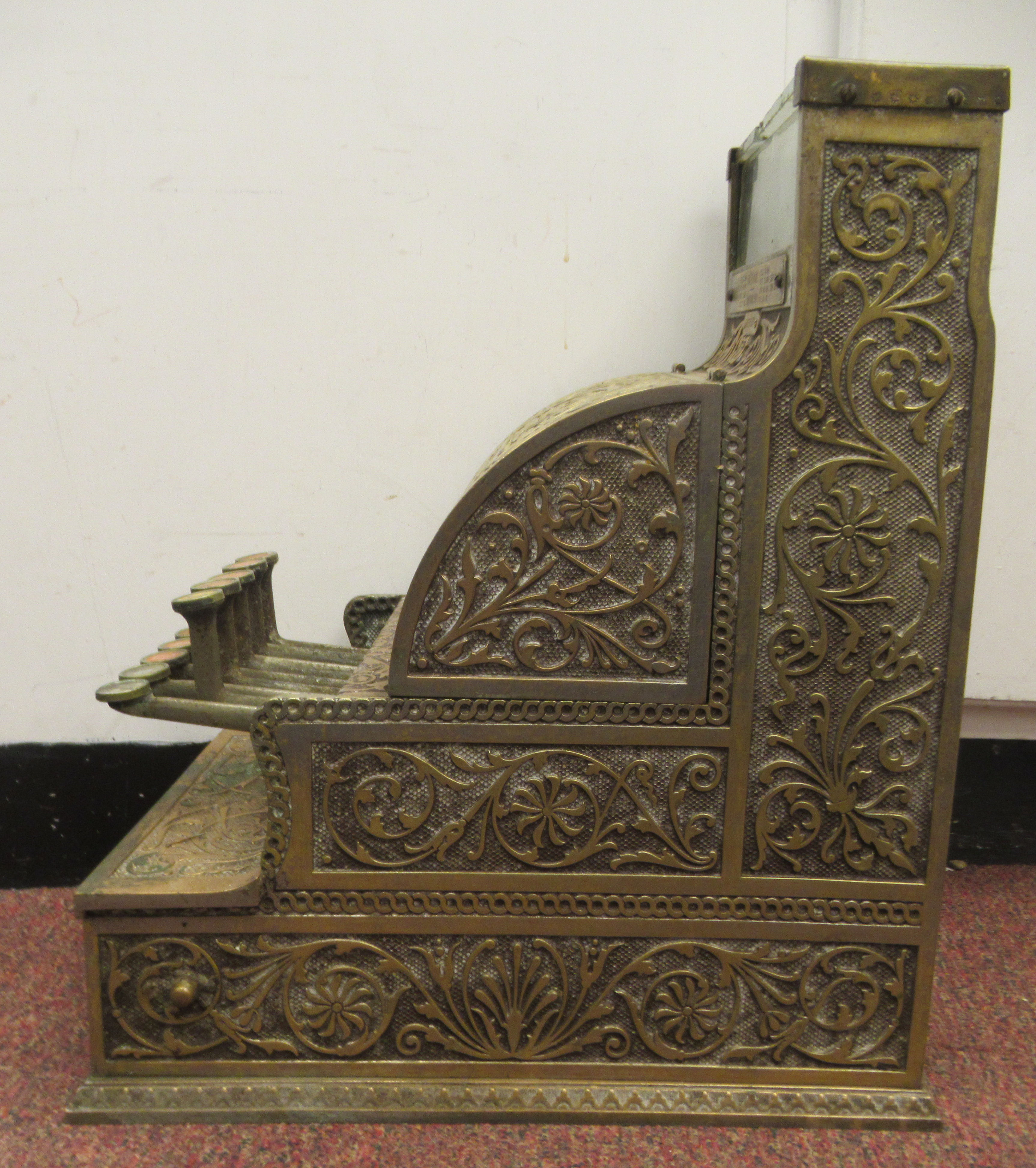 A late 19thC National of Daytan, Ohio cast brass No.5 cash register with a lockable hinged cover, - Image 4 of 10