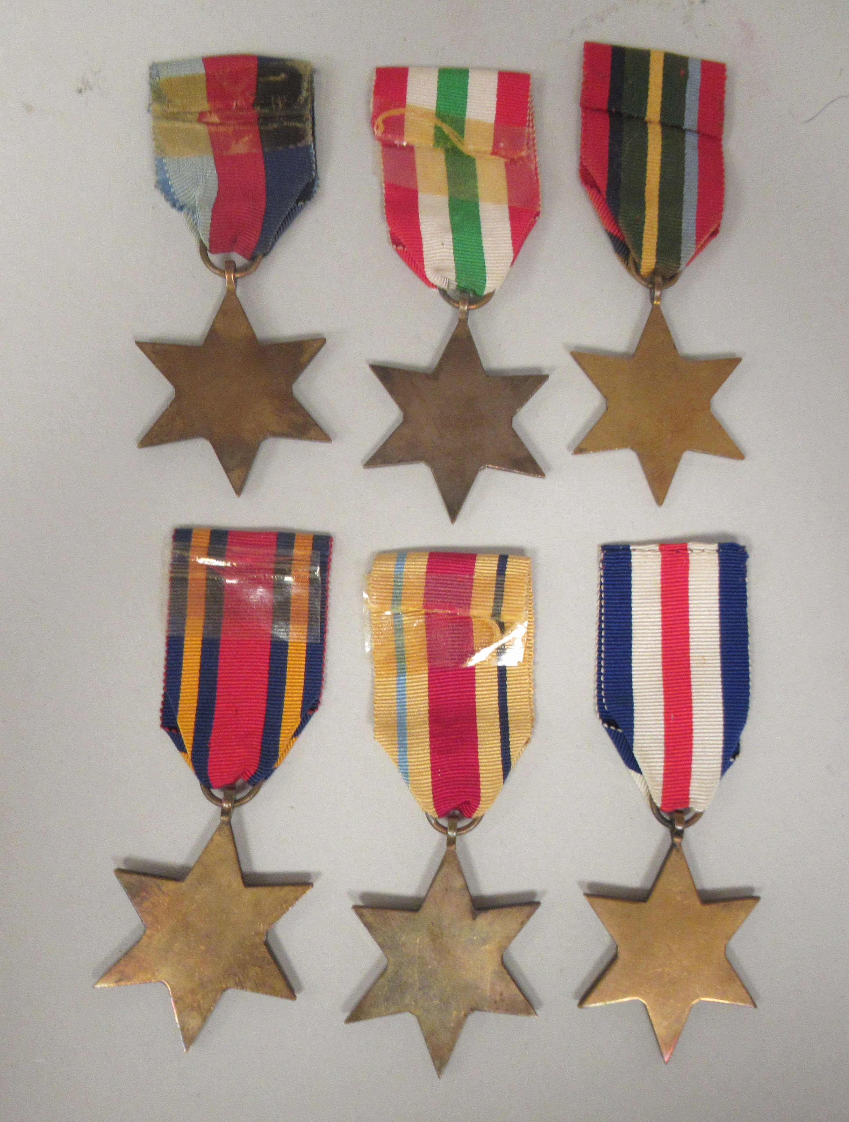 Six Second World War Stars on ribbons for The Pacific, Burma, France and Germany 1939-1945, Africa - Image 2 of 2