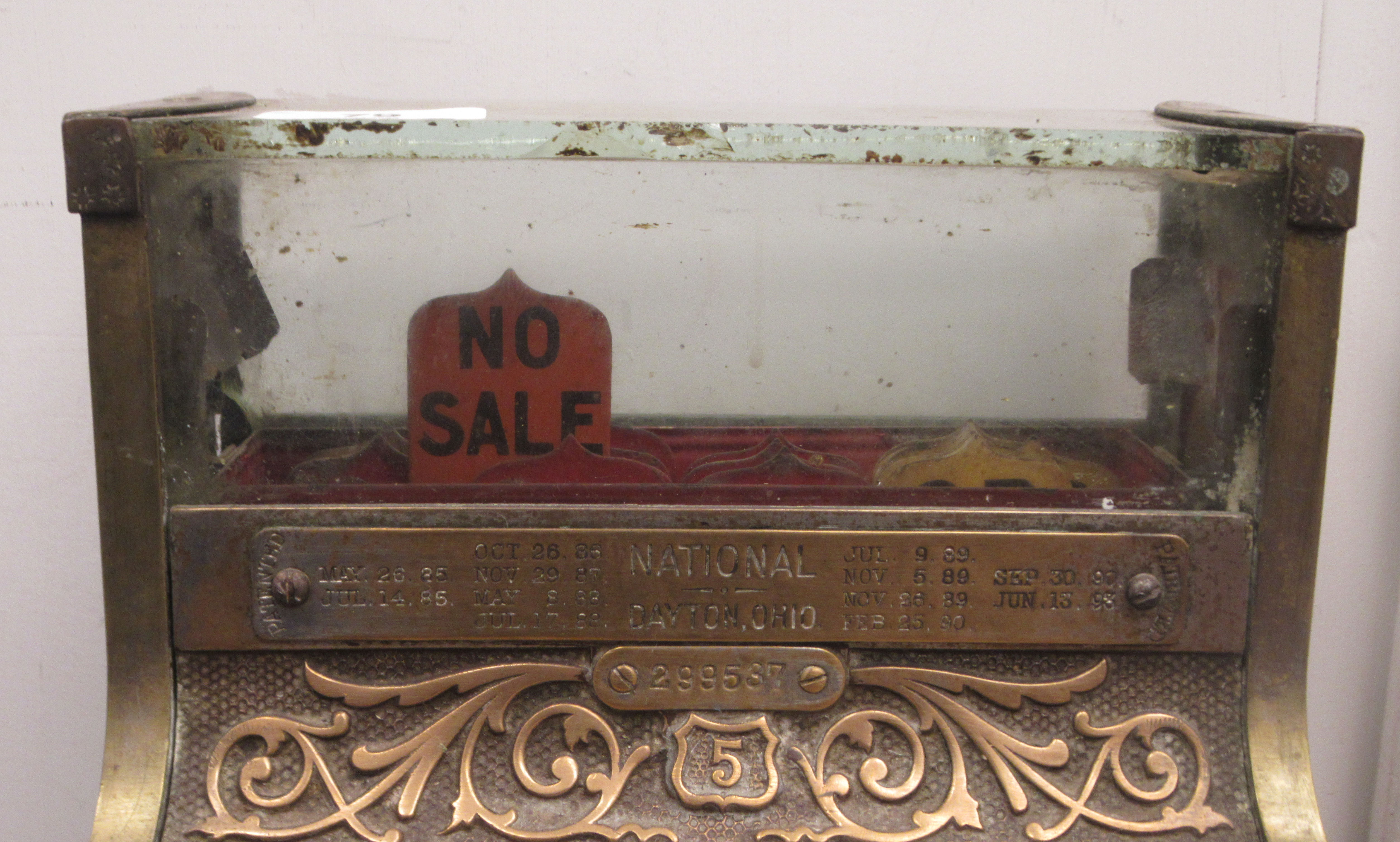 A late 19thC National of Daytan, Ohio cast brass No.5 cash register with a lockable hinged cover, - Image 10 of 10