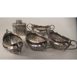 A Continental silver dressing table canister of shouldered elongated octagonal form with a cover,