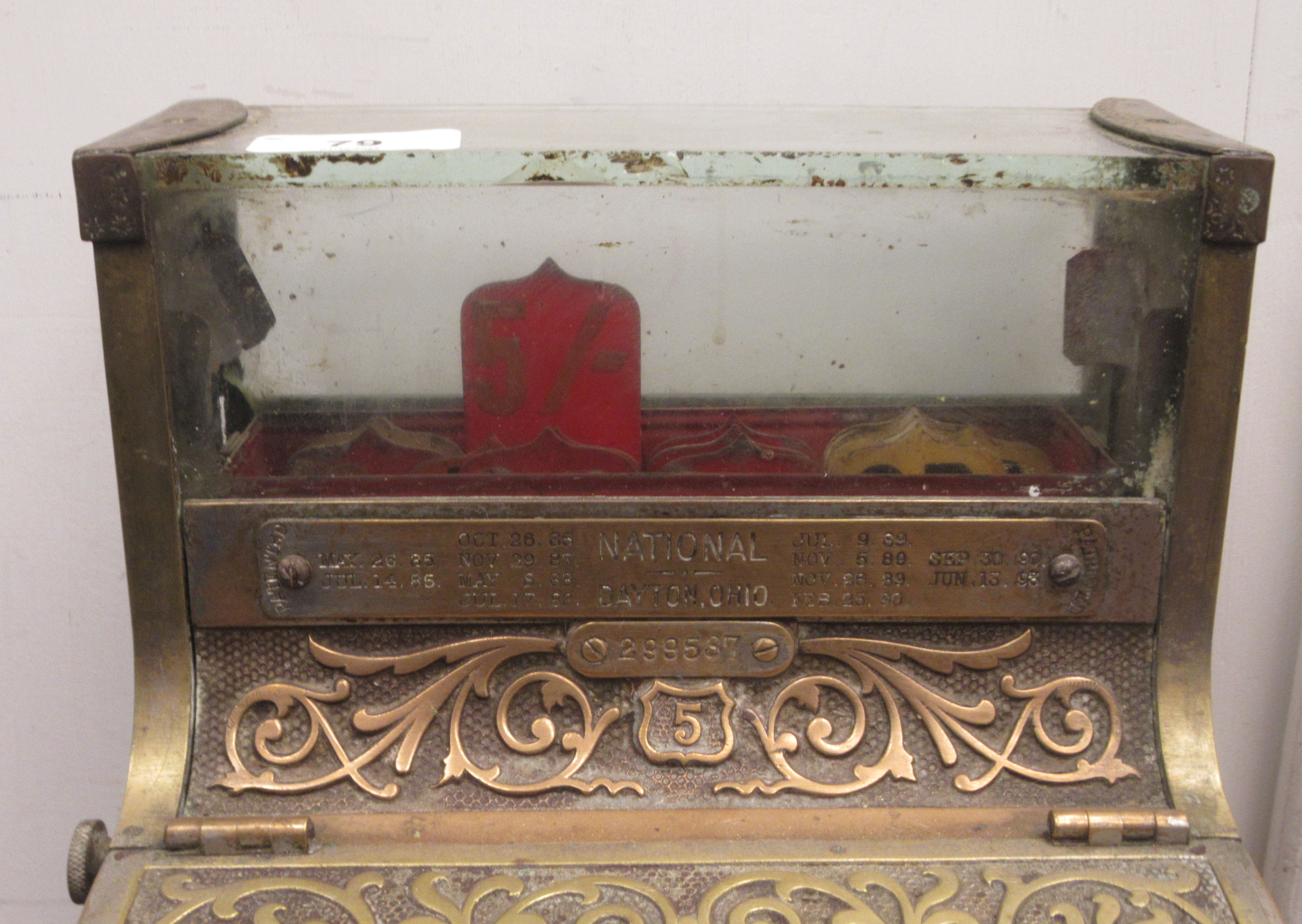 A late 19thC National of Daytan, Ohio cast brass No.5 cash register with a lockable hinged cover, - Image 9 of 10