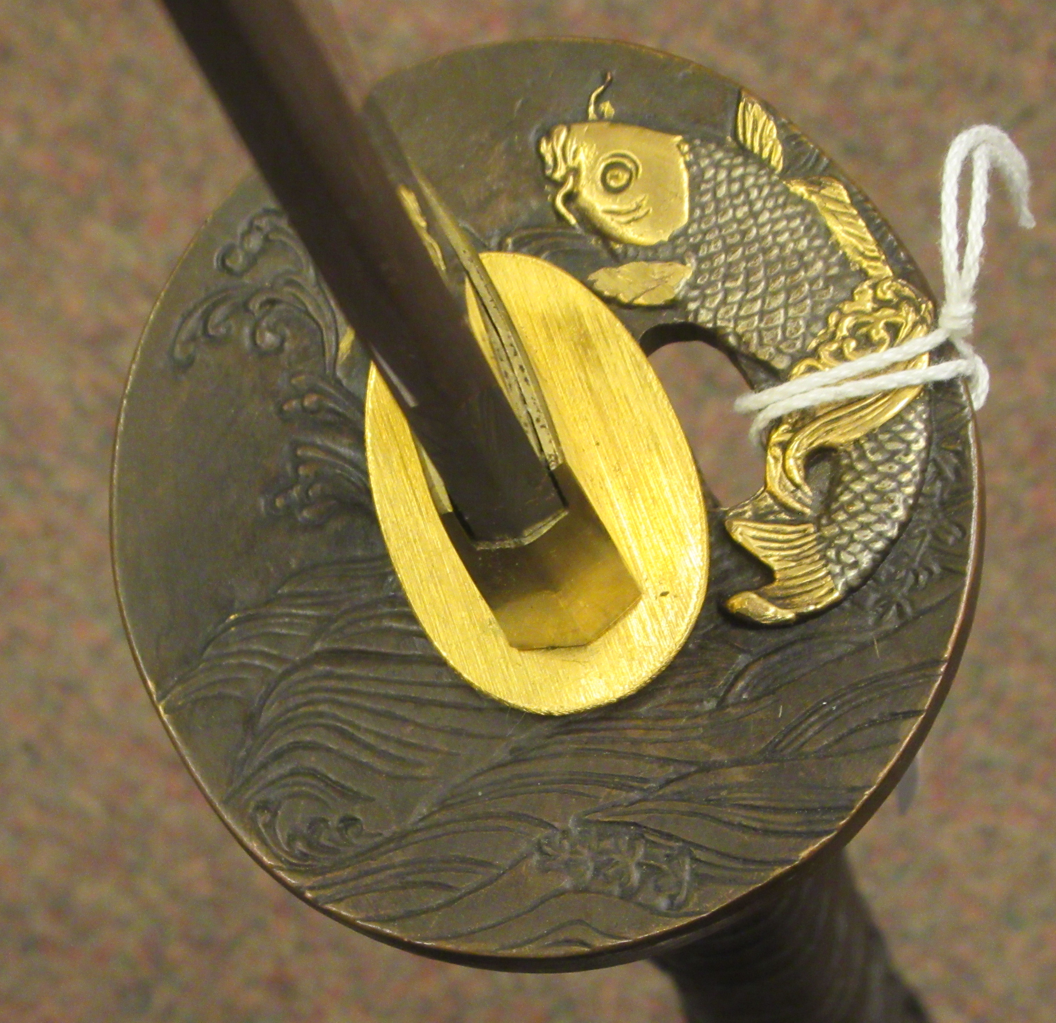 Two similar 20thC Japanese swords with woven fabric bound handles and tsuba, the curved, stainless - Image 8 of 8