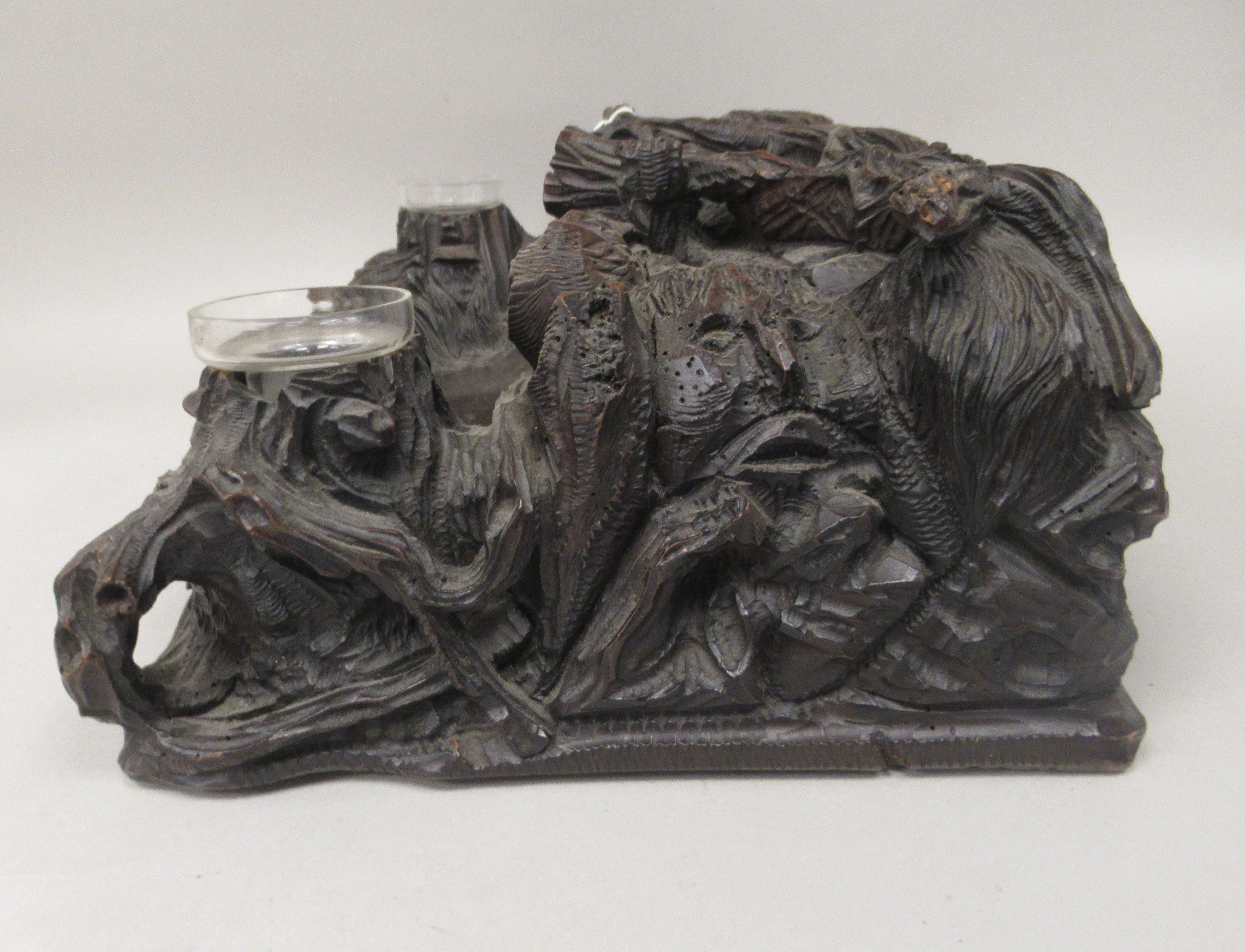 A 19thC Black Forest deskstand, naturalistically carved as a woodland floor, incorporating a pen - Image 4 of 7