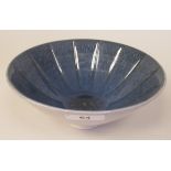 A Norman Wilson Wedgwood two tone blue and speckled grey glazed shallow fluted and footed china bowl