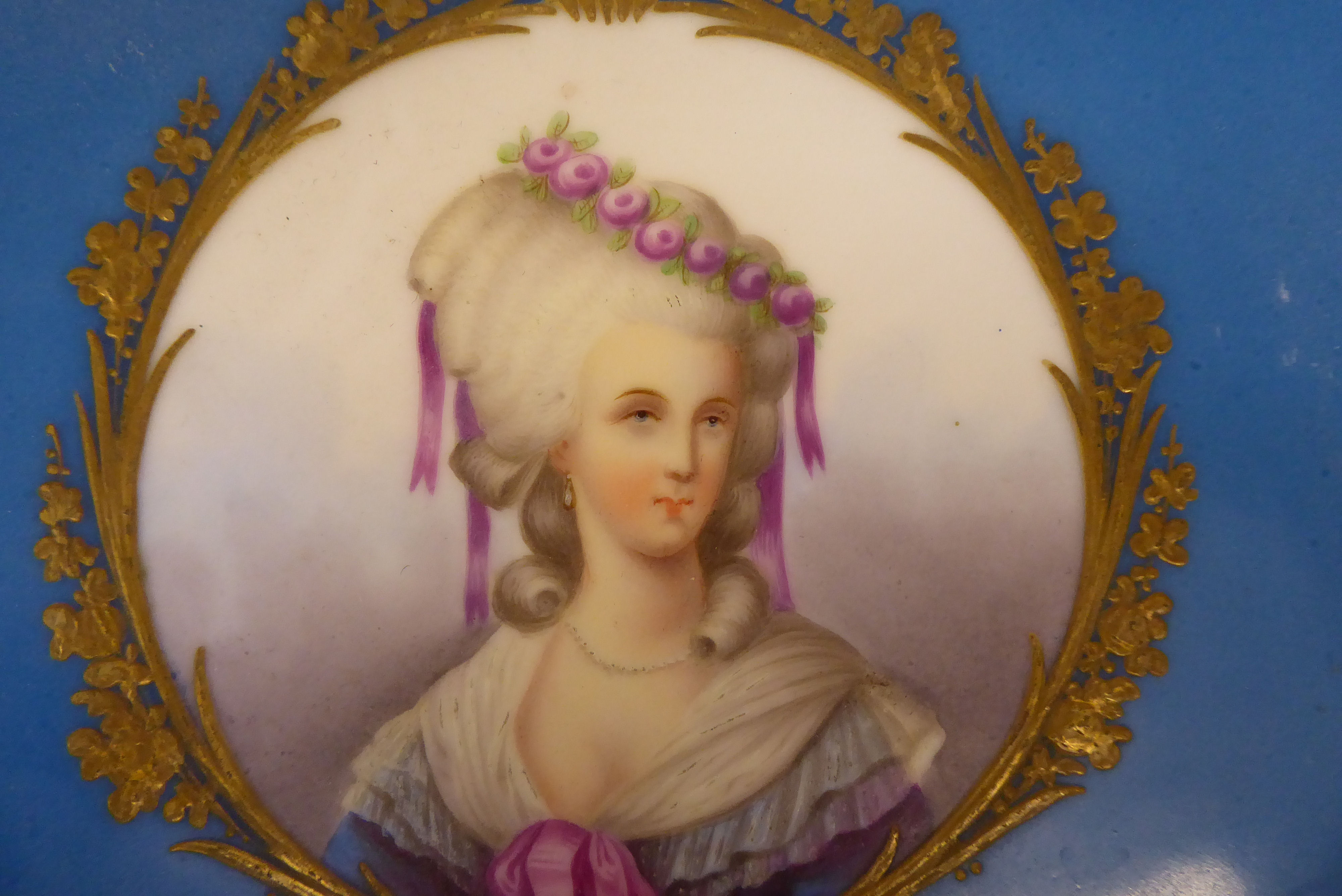 A 19thC Serves porcelain serpentine outlined cabaret tray, decorated with a vignette head and - Image 2 of 6