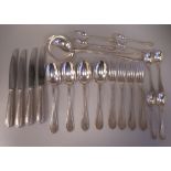 Mondial foreign white metal ribbon tied thread pattern flatware and cutlery, viz. a set of four