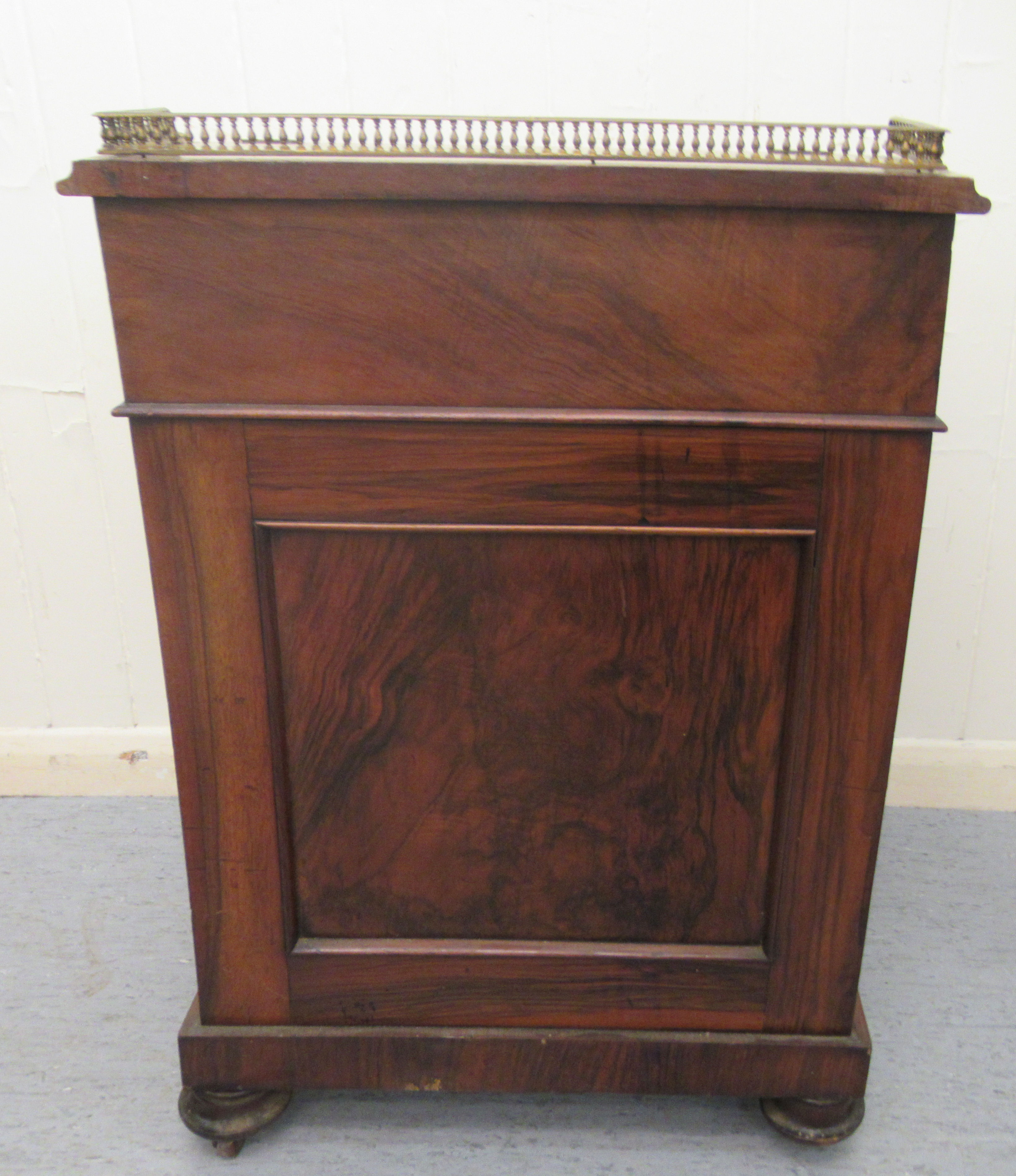 A mid Victorian walnut Davenport with a brass galleried top and an angled, hinged, tooled green hide - Image 3 of 8